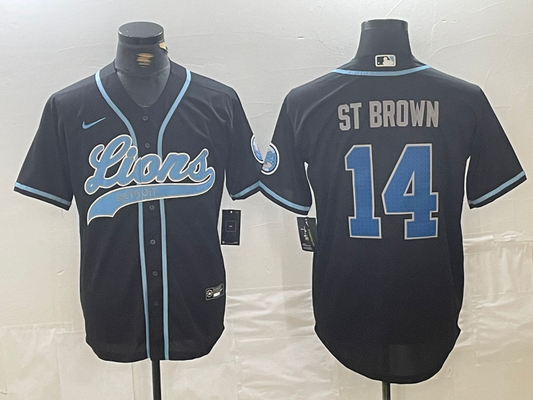 Men's Detroit Lions Amon-Ra St. Brown #14 Black Player Jersey1