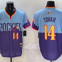 Men's Colorado Rockies Ezequiel Tovar #14 Purple/Light Blue 2025 City Connect Limited Player Jersey1