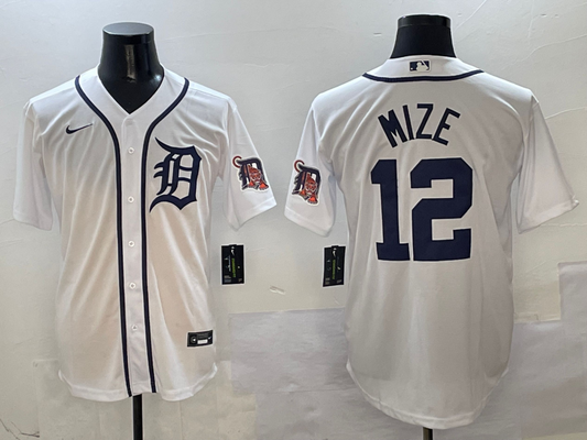 Men's Detroit Tigers Casey Mize #12 White Home Replica Player Jersey1