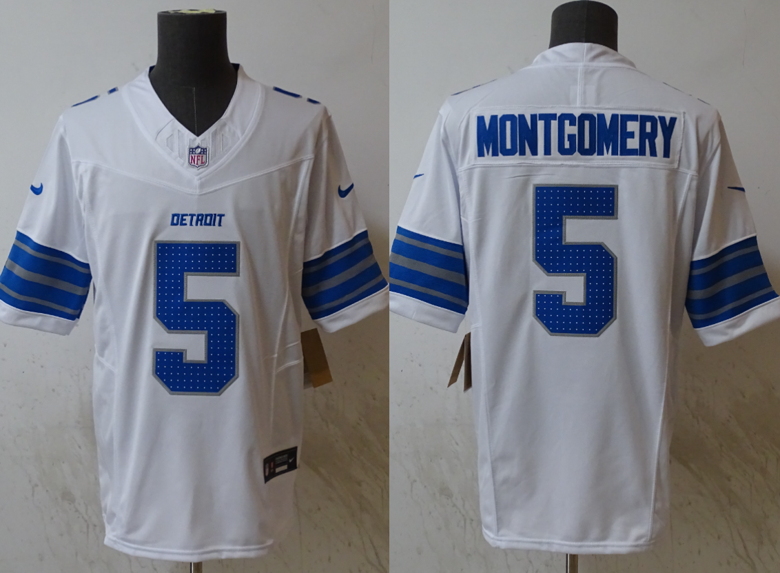 Men's Detroit Lions David Montgomery #5 White Game Player Jersey