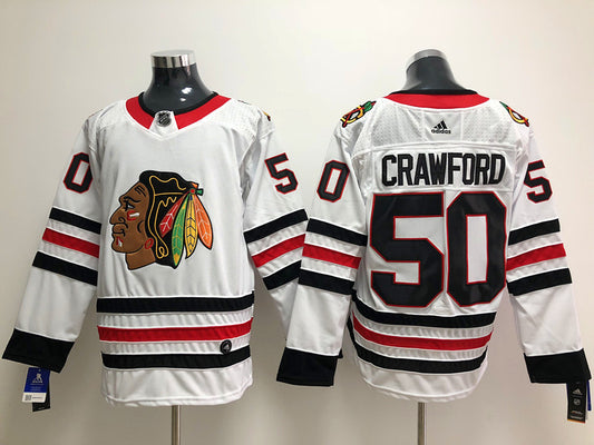 Men's Chicago Blackhawks Corey Crawford #50 White Breakaway Player Jersey1