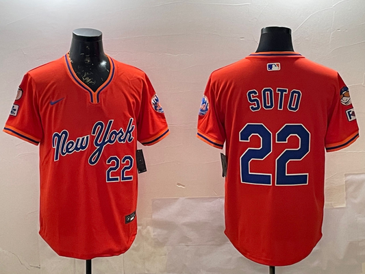 Men's New York Mets Juan Soto #22 Orange Replica Player Jersey1