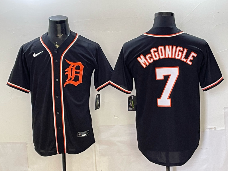 Men's Detroit Tigers Kevin McGonigle #7 Fashion Replica Black Out Jersey
