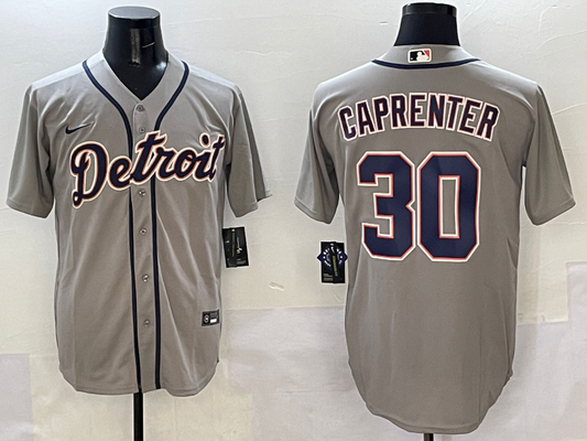 Men's Detroit Tigers Kerry Carpenter #30 Gray Replica Player Jersey1