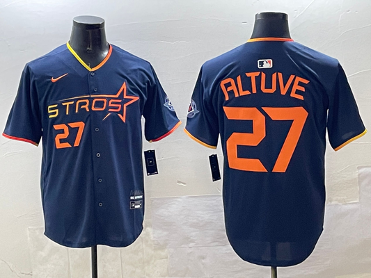 Men's Houston Astros Jose Altuve #27 Navy 2025 City Connect Limited Player Jersey1