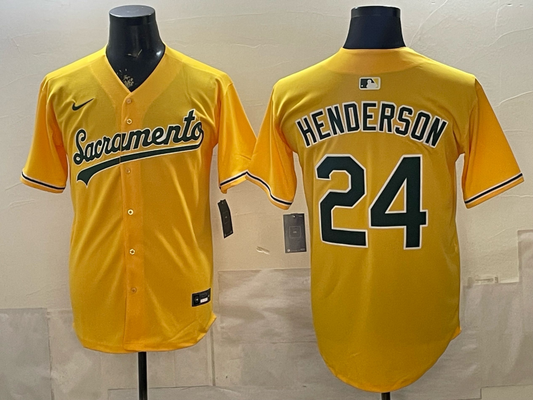 Men's Oakland Athletics Rickey Henderson #24 Gold Alternate Stadium Jersey