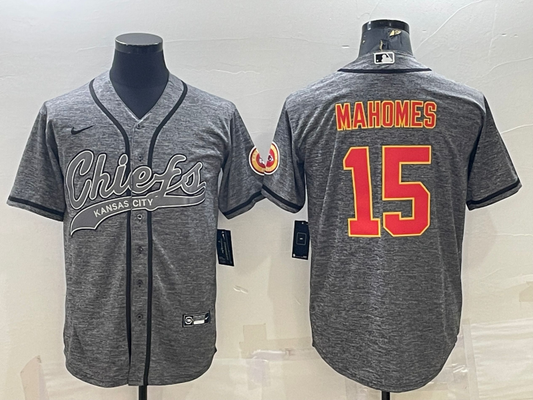 Men's Kansas City Chiefs Patrick Mahomes #15 Grey Game Jersey1 Joint Edition