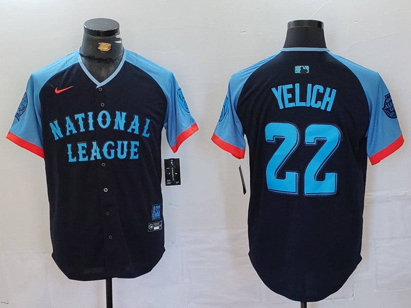 Men's National League Christian Yelich #22 Navy 2024 MLB All-Star Game Limited Player Jersey1