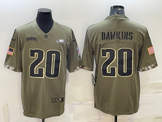 Men's Philadelphia Eagles Brian Dawkins #20 Olive 2022 Salute To Service Limited Jersey1