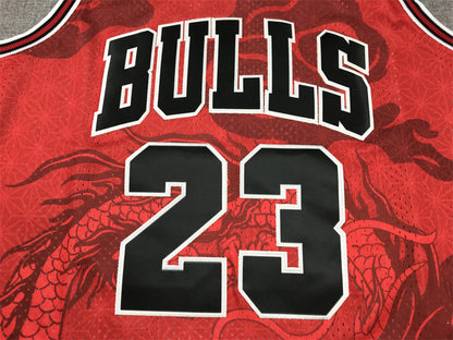 Men's Chicago Bulls Michael Jordan #23 Red Year of Dragon Edition Swingman Jersey1