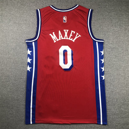 Men's Philadelphia 76ers Tyrese Maxey Red Fastbreak Replica Player Jersey1