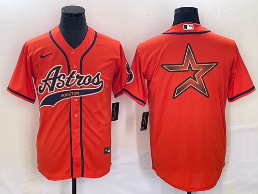 Men's Houston Astros Orange Replica Authentic Jersey1 Joint Edition