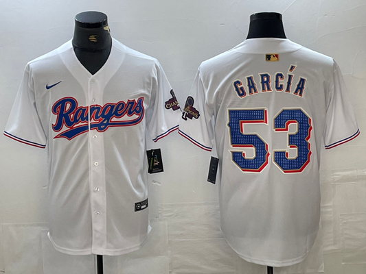 Men's Texas Rangers Adolis Garcia #53 White 2024 Gold Collection Limited Player Jersey1