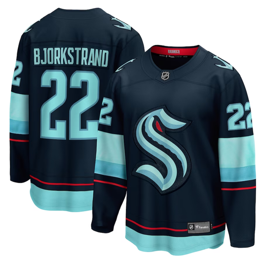 Men's Seattle Kraken Oliver Bjorkstrand #22 Deep Sea Blue Home Breakaway Player Jersey1