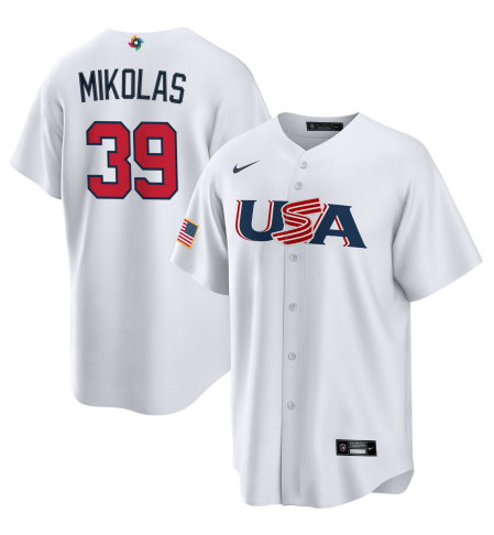 Men's 2023 World Baseball Classic #39 Miles Mikolas USA White Jersey1
