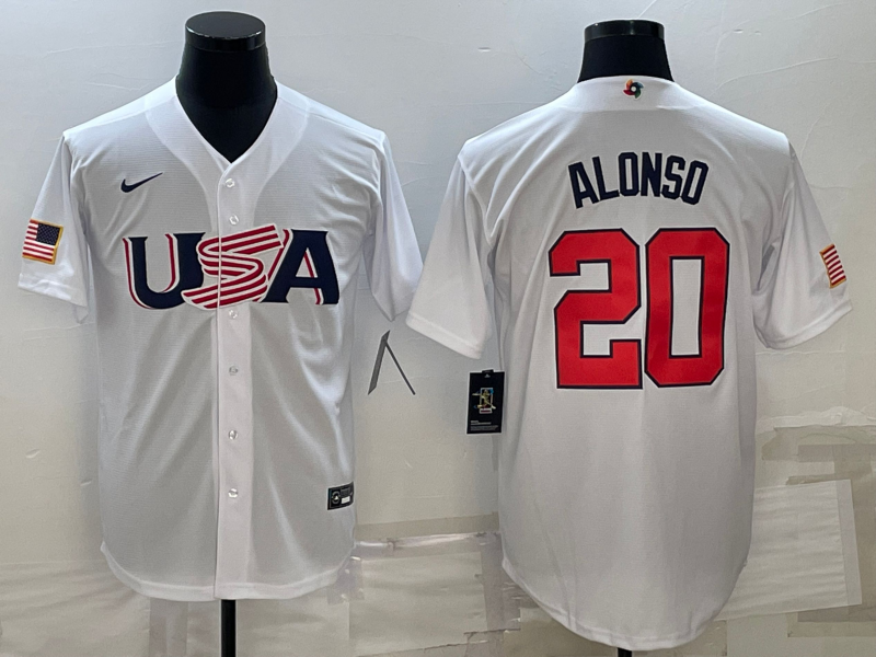 Men's 2023 World Baseball Classic #20 Pete Alonso USA White Jersey1