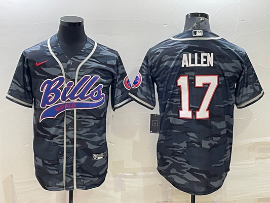 Men's Buffalo Bills Josh Allen #17 Grey Camouflage Game Jersey1 Joint Edition