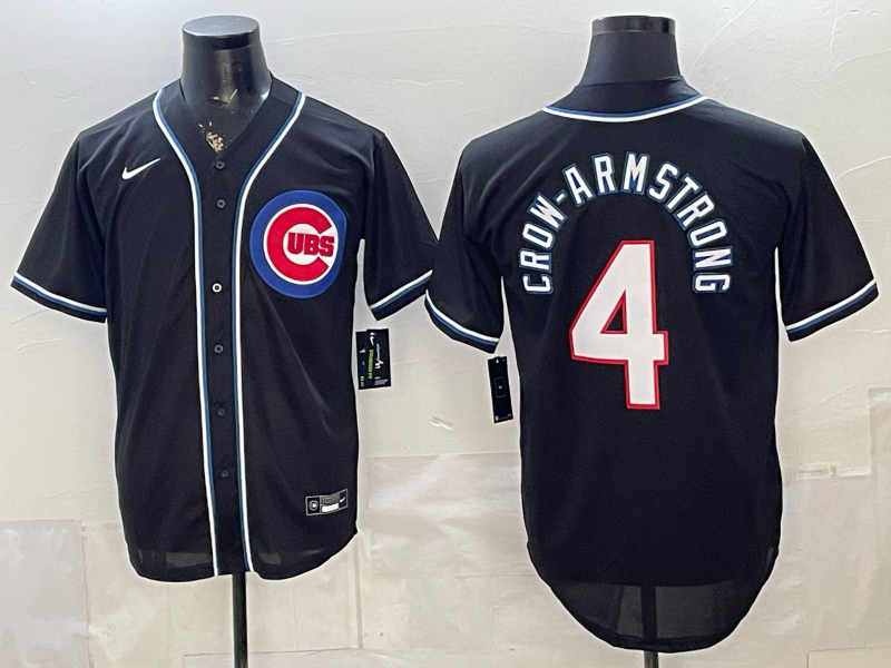 Men's Chicago Cubs Pete Crow-Armstrong #4 Fashion Replica Black Out Jersey
