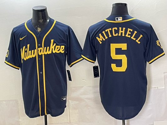 Men's Milwaukee Brewers Garrett Mitchell #5 Navy Alternate Limited Jersey