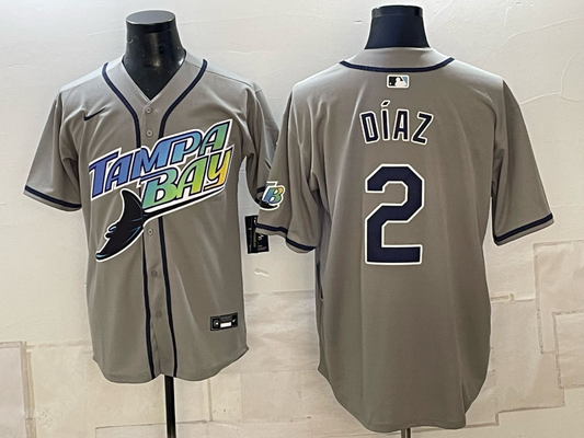 Men's Tampa Bay Rays Yandy Diaz #2 Gray Replica Jersey