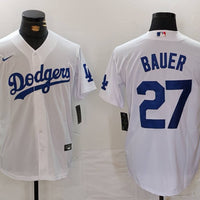 Men's Los Angeles Dodgers Trevor Bauer #27 White Home Replica Player Jersey1
