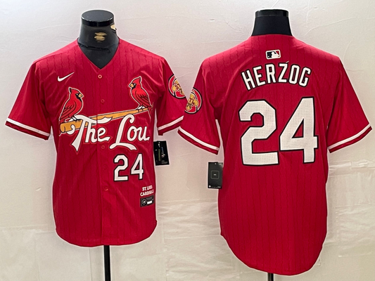 Men's St. Louis Cardinals Whitey Herzog #24 Red 2024 City Connect Limited Player Jersey1