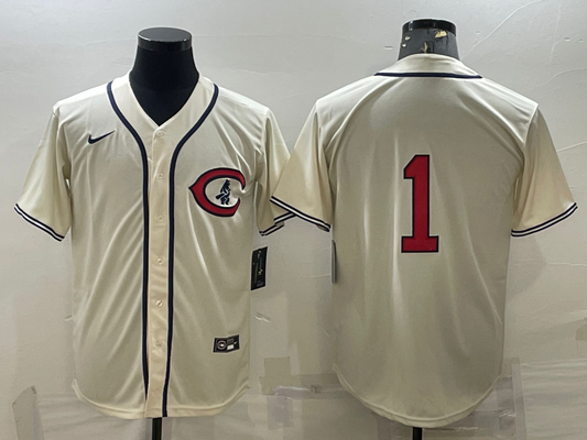 Men's Chicago Cubs Kosuke Fukudome #1 Cream Player Name Jersey1