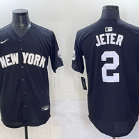 Men's New York Yankees Derek Jeter #2 Black Lights Out Replica Player Jersey