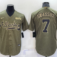 Men's Atlanta Braves Dansby Swanson #7 Brown Replica Player Jersey1