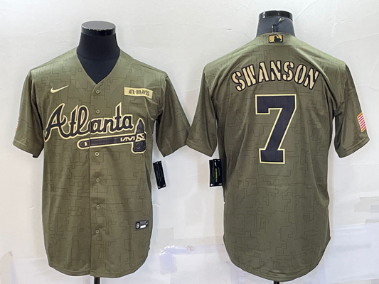 Men's Atlanta Braves Dansby Swanson #7 Brown Replica Player Jersey1