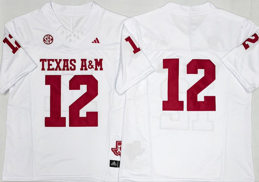 Men's Texas A&M Aggies #12 White Player Blank Jersey