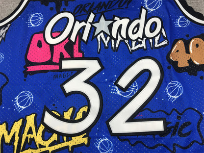 Men's Orlando Magic Shaquille O'Neal #32 Blue Swingman Graffiti Edition Jersey1