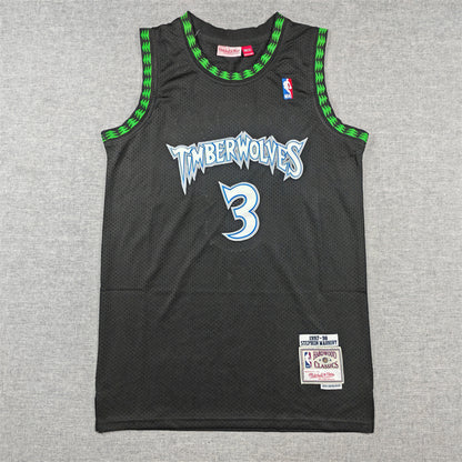 Men's Minnesota Timberwolves Stephon Marbury #3 Black 1997/98 Hardwood Classics Swingman Jersey1