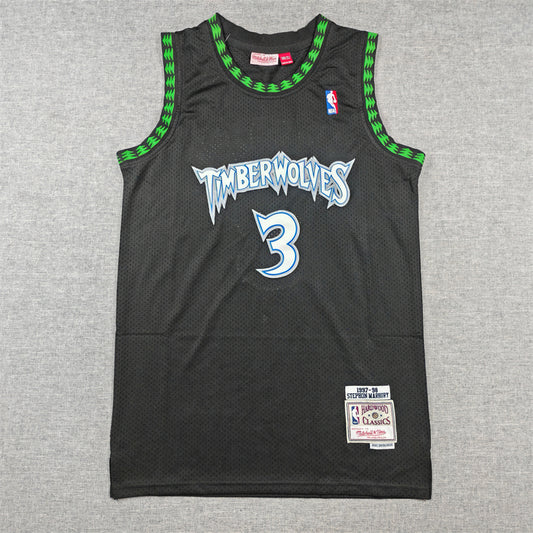Men's Minnesota Timberwolves Stephon Marbury #3 Black 1997/98 Hardwood Classics Swingman Jersey1
