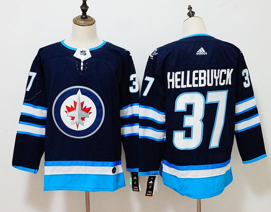 Men's Winnipeg Jets Connor Hellebuyck #37 Navy Home Breakaway Player Jersey1