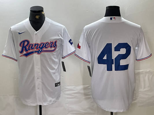 Men's Texas Rangers #42 White 2024 Jackie Robinson Day Home Limited Jersey1