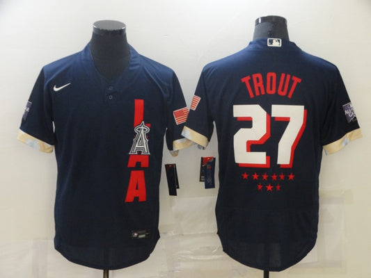 Men's Los Angeles Angels Mike Trout #27 ALL STAR Navy Jersey1