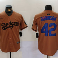 Men's Los Angeles Dodgers Jackie Robinson #42 Brown Game Player Jersey1