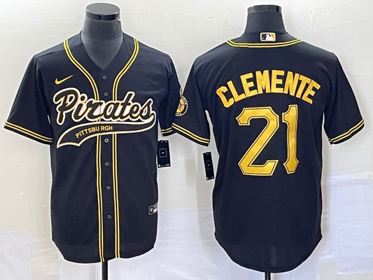 Men's Pittsburgh Pirates Roberto Clemente #21 Black Replica Team Jersey1 Joint Edition
