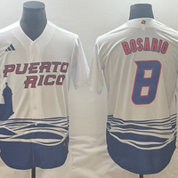 Men's 2023 World Baseball Classic #8 Eddie Rosario Puerto Rico White Jersey1