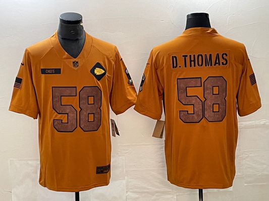 Men's Kansas City Chiefs Derrick Thomas #58 Brown 2023 Salute To Service Retired Player Limited Jersey1