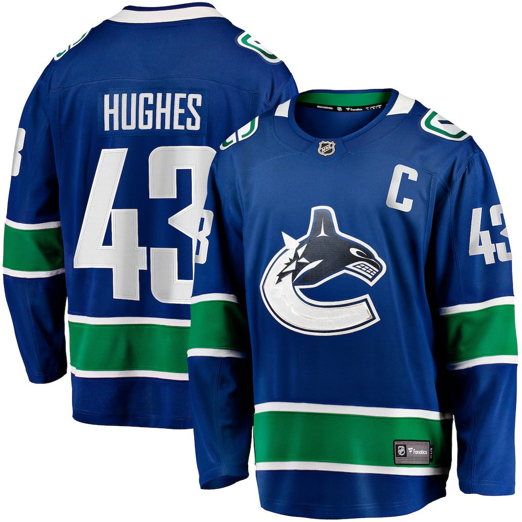 Men's Vancouver Canucks Quinn Hughes #43 Fanatics Blue Home Breakaway Jersey