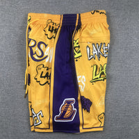 Men's Los Angeles Lakers Yellow Graffiti Edition Pocket Shorts1