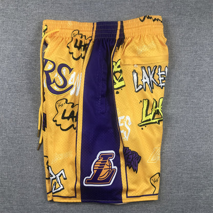 Men's Los Angeles Lakers Yellow Graffiti Edition Pocket Shorts1