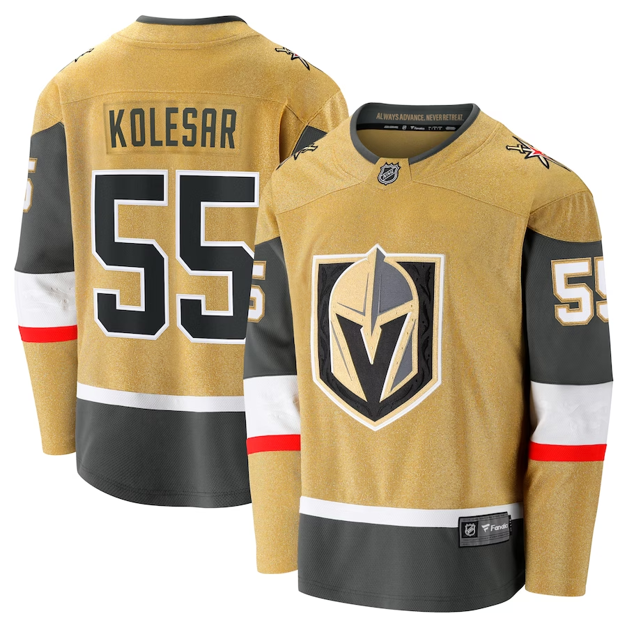 Men's Vegas Golden Knights Keegan Kolesar #55 Gold Home Breakaway Jersey1