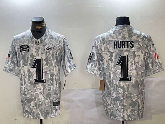 Men's Philadelphia Eagles Jalen Hurts #1 Arctic Camo 2024 Salute to Service Limited Jersey1