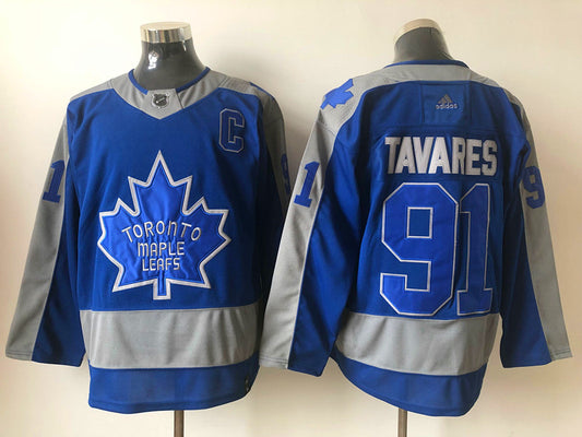 Men's Toronto Maple Leafs John Tavares #91 Blue/Gray Player Game Jersey1