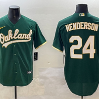 Men's Oakland Athletics Rickey Henderson #24 Green Replica Team Jersey1