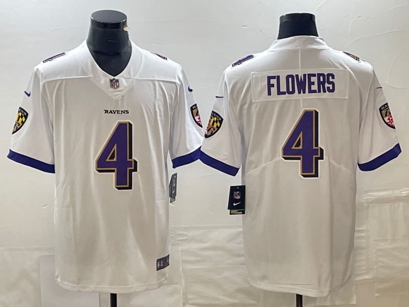 Zay Flowers #4 Baltimore Ravens White Game Jersey - JerseysFreak