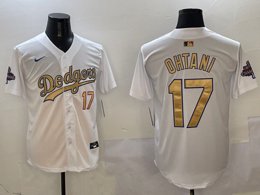 Men's Los Angeles Dodgers Shohei Ohtani #17 White 2025 Gold Collection Limited Jersey1